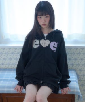 Check Flower 자수 집업 후드 집업 자켓 AZIP901 (블랙)