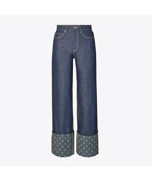 콘트라스트 커프 스트레이트 레그 진 - 로우 / 언워시드