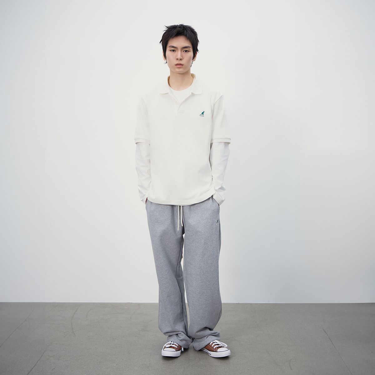 캉골(KANGOL) 에센셜 피케 셔츠 1727 오프화이트