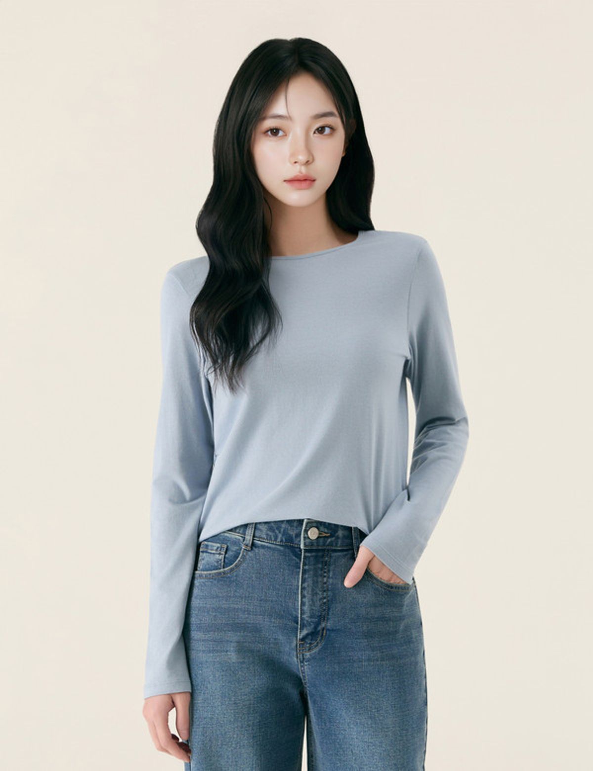 로엠(ROEM) 올데이 텐셀 라운드 티셔츠_RMLWG23R01