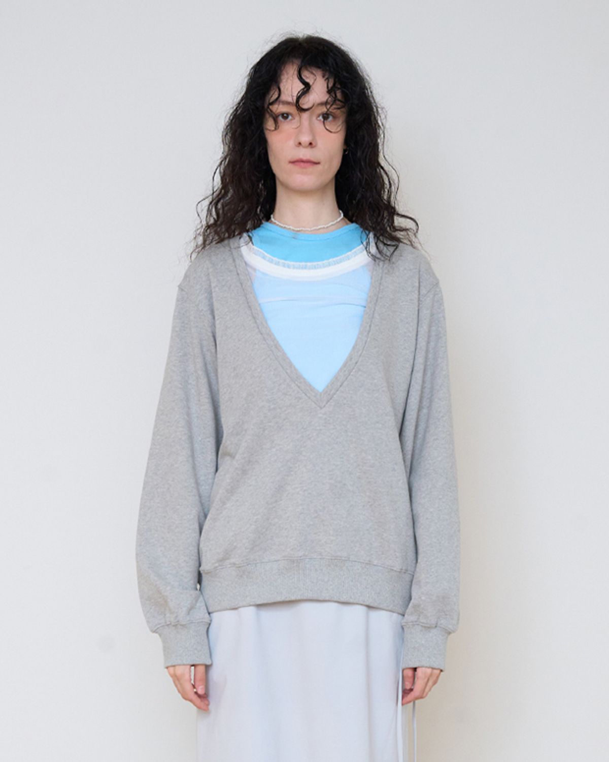 씬(SEEN) DEEP NECK SWEATSHIRTS (Melange Grey)