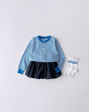 애프터 니트 가디건+버블팝 데님 스커트 SET