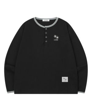 스테이플 버튼 와플 배색 오버핏 긴팔 티 남녀공용