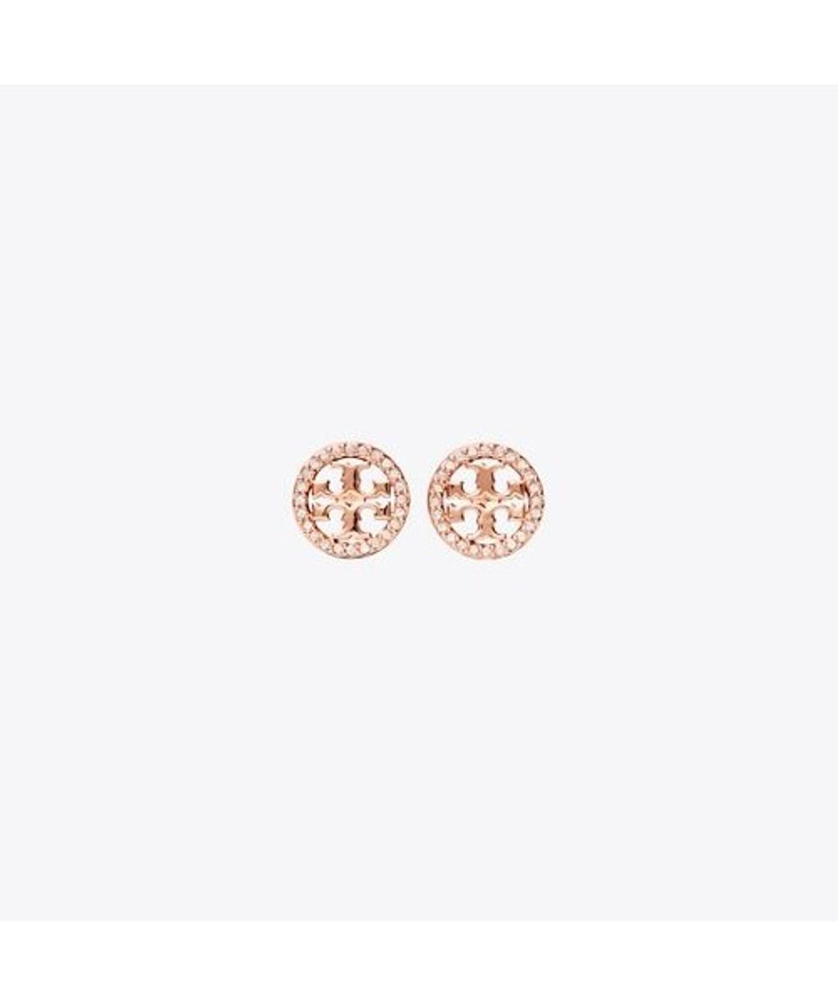 토리버치(TORYBURCH) 아이콘 페이브 서클 스터드 이어링 - 로즈 골드 / 크리스탈
