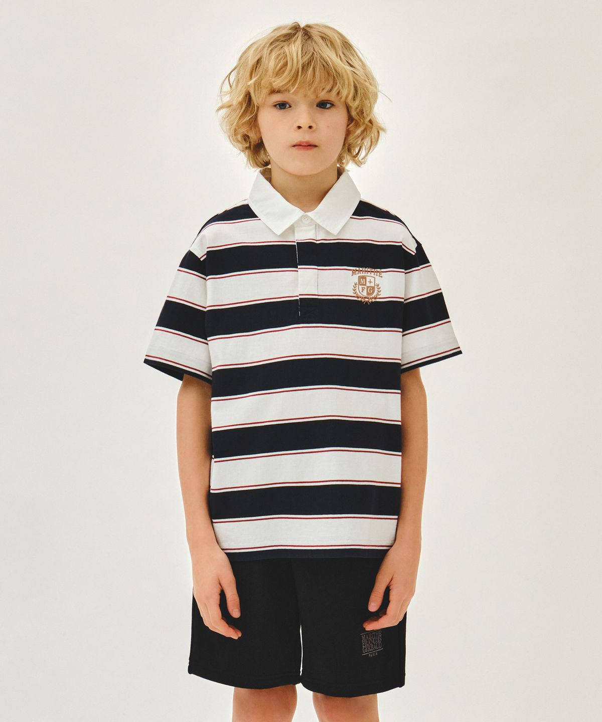 마리떼 키즈(MARITHÉ KIDS) KIDS MULTI STRIPE COLLAR TEE navy