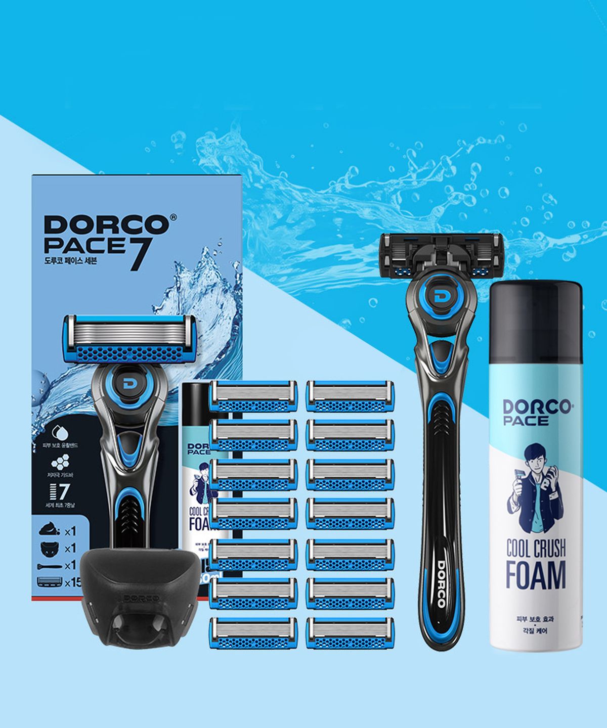 도루코(DORCO) 페이스7 면도기 대용량 풀세트 7호(핸들+면도날 총15입+폼+케이스)