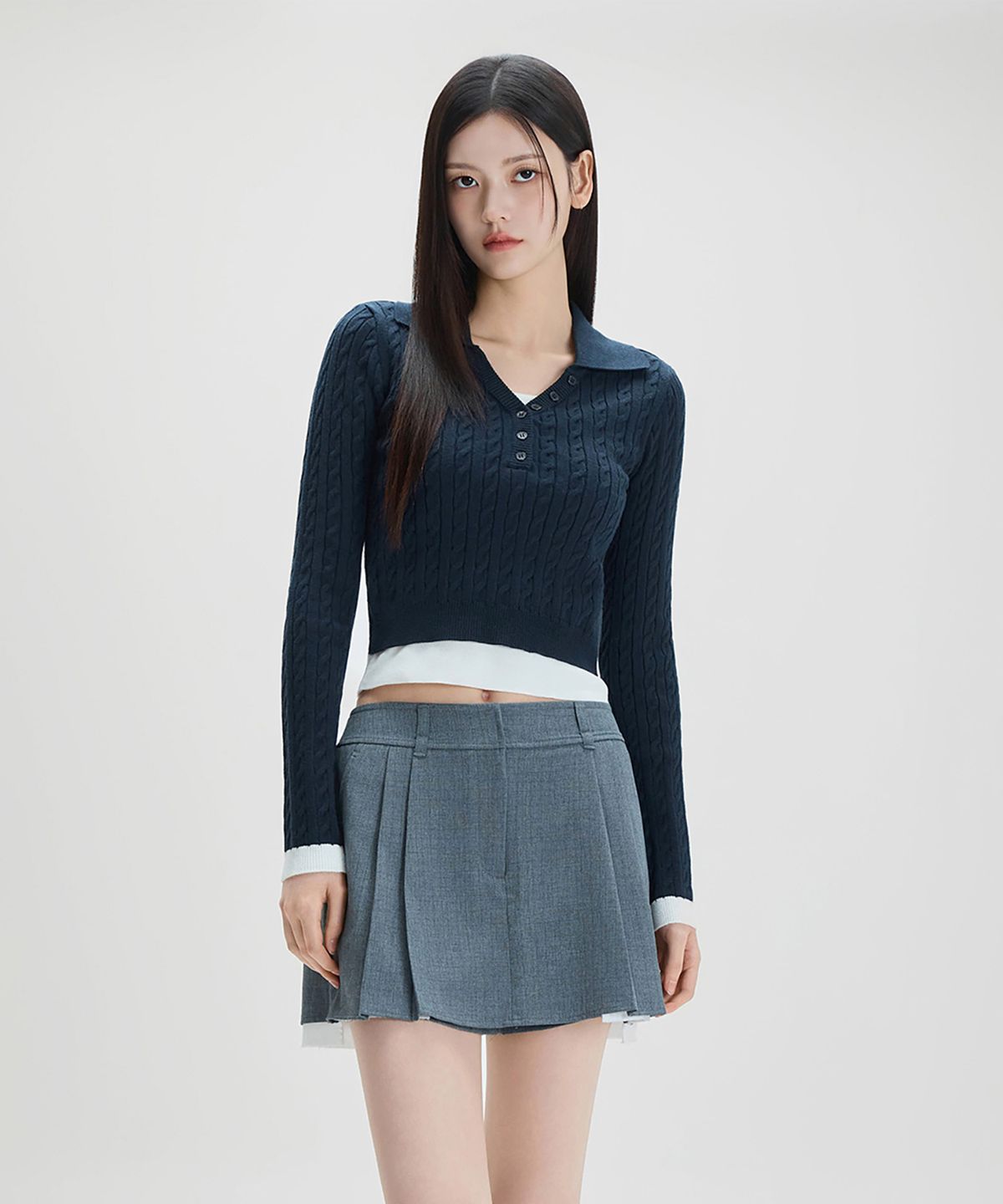미쏘(MIXXO) 레이어드 카라넥 케이블 풀오버 RE KAF418T_MIWKAG31QT