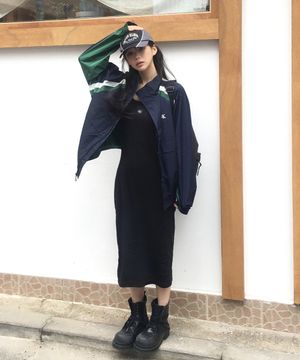 여성 베이비립 우븐 라벨 드레스 47F257G UB1