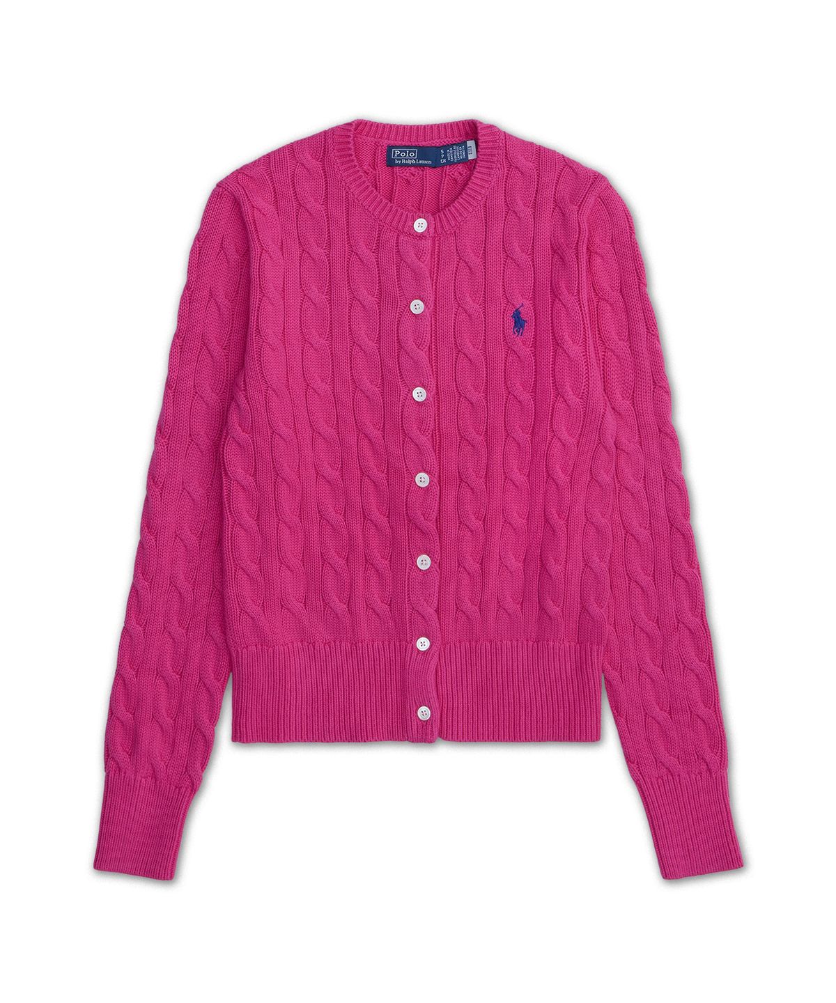 폴로 랄프 로렌(POLO RALPH LAUREN) 케이블 니트 코튼 크루넥 카디건-핑크