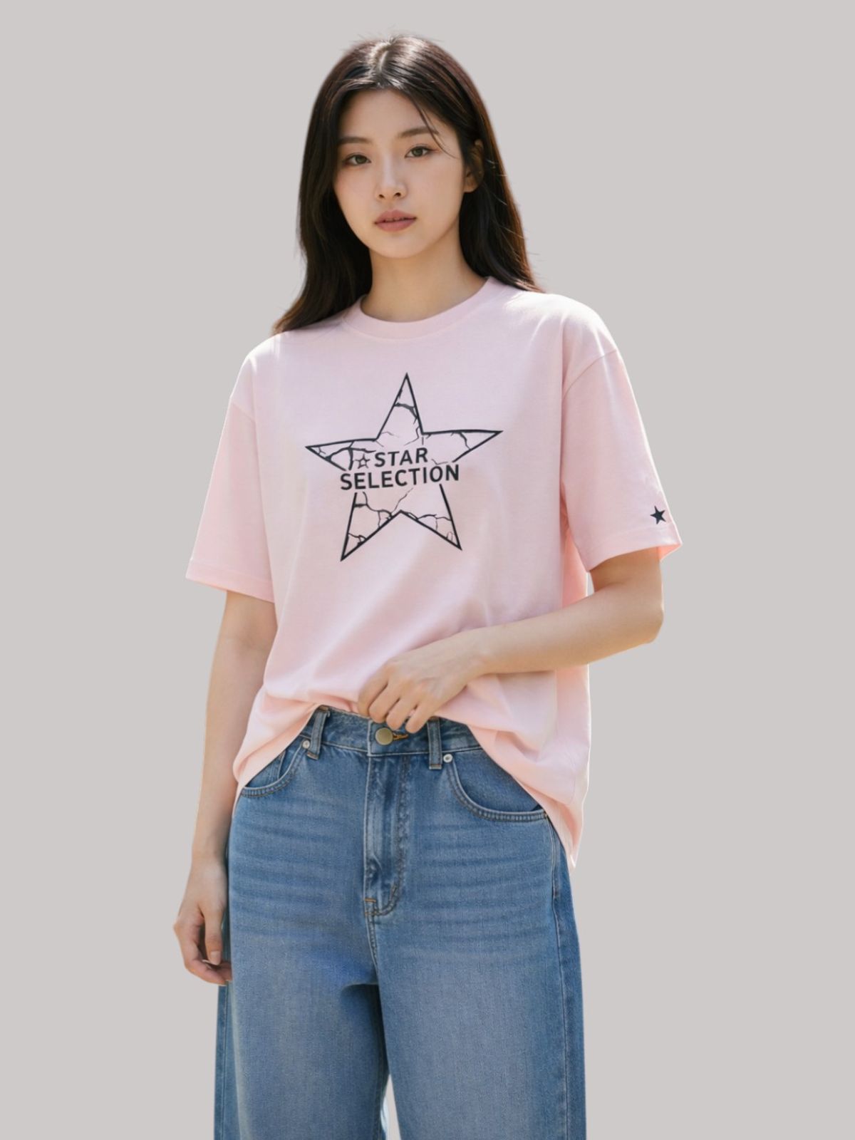 지블랙(ZBLACK) 스타셀렉션 스타인스타  오버핏 반팔 LIGHT PINK