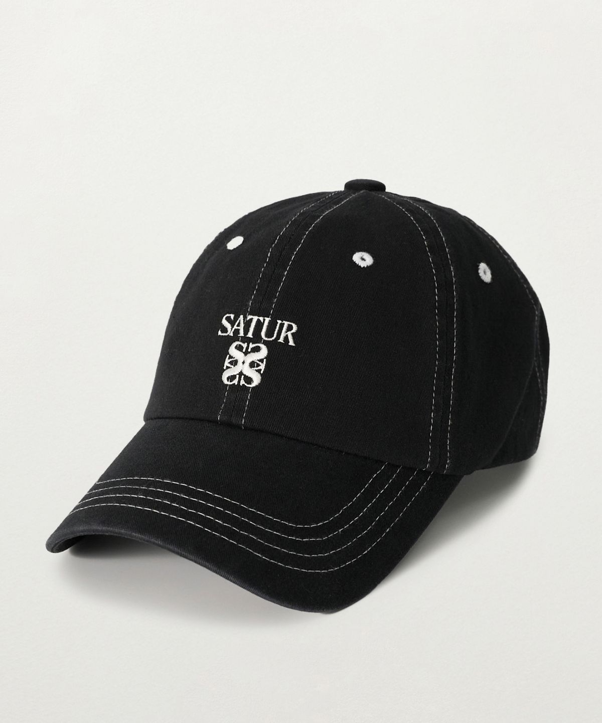 세터(SATUR) 콘트라스트 컬러 스티치 다이드 볼캡 블랙