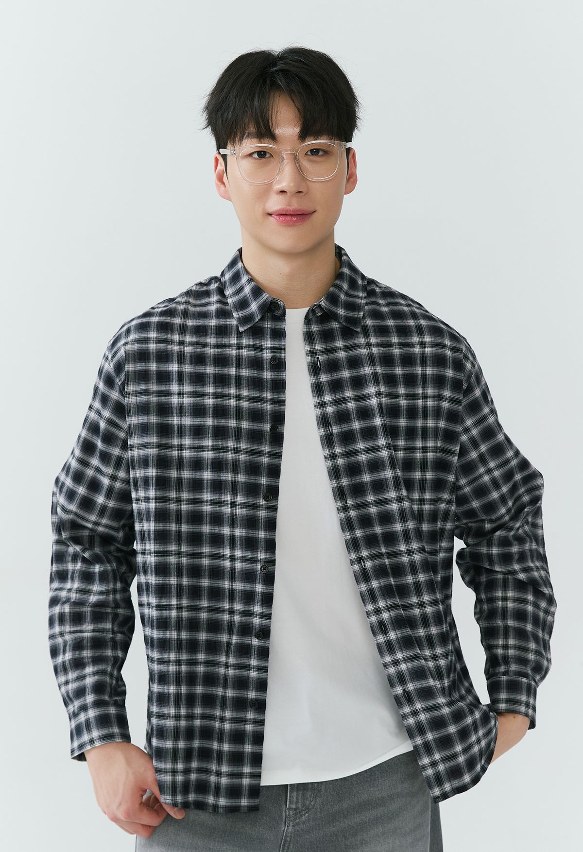 잠뱅이(JAMBANGEE) [26SS] 남성) 베이직 체크셔츠 AQ1WWH204-BK