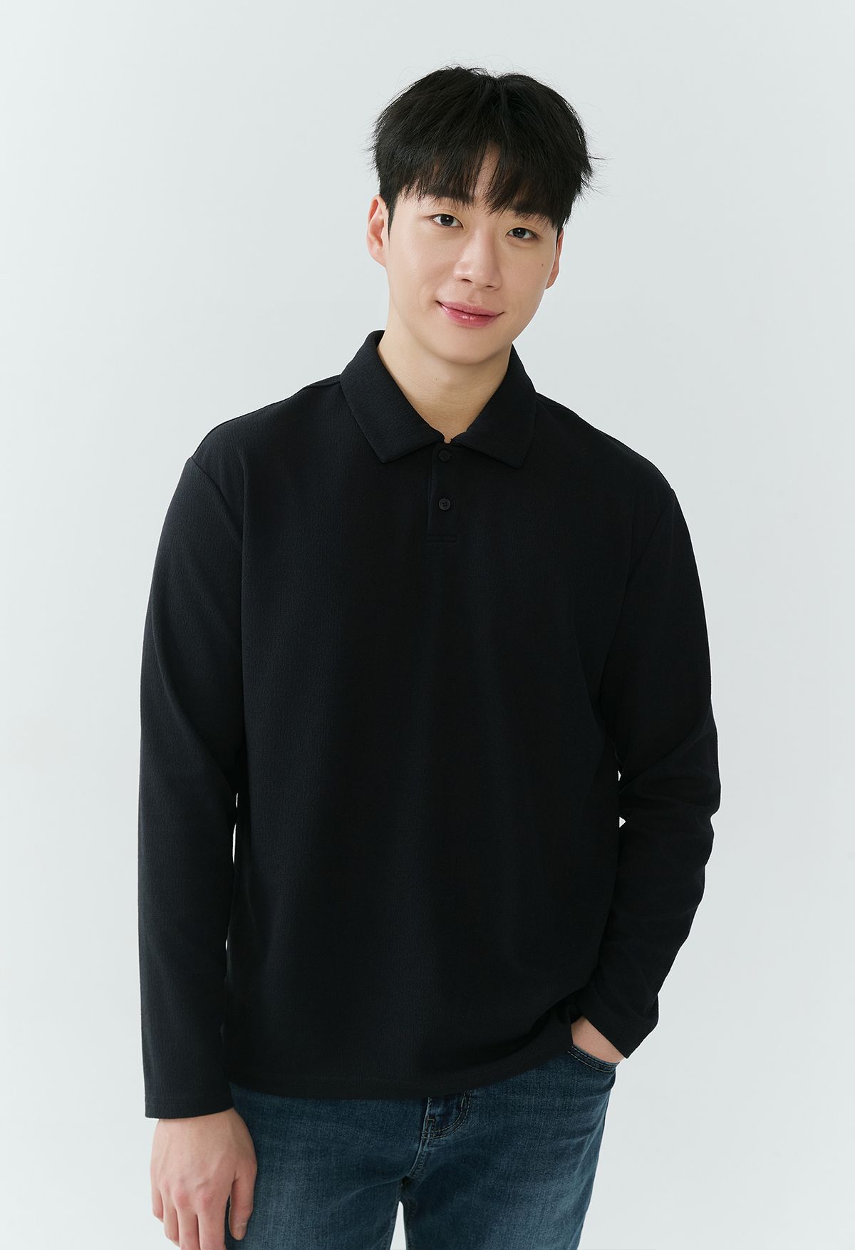 잠뱅이(JAMBANGEE) [26SS] 남성) 변형소재 포인트라벨 카라 티셔츠 AQ1WTL201-CG