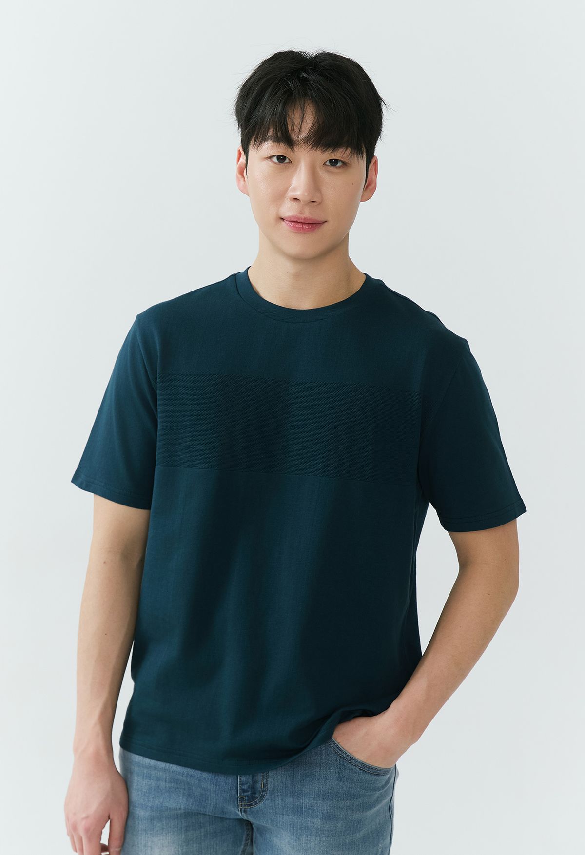 잠뱅이(JAMBANGEE) [26SS] 남성) 조직 변형 배색 스탠다드핏 반팔 티셔츠 AQ2WTS405-TQ