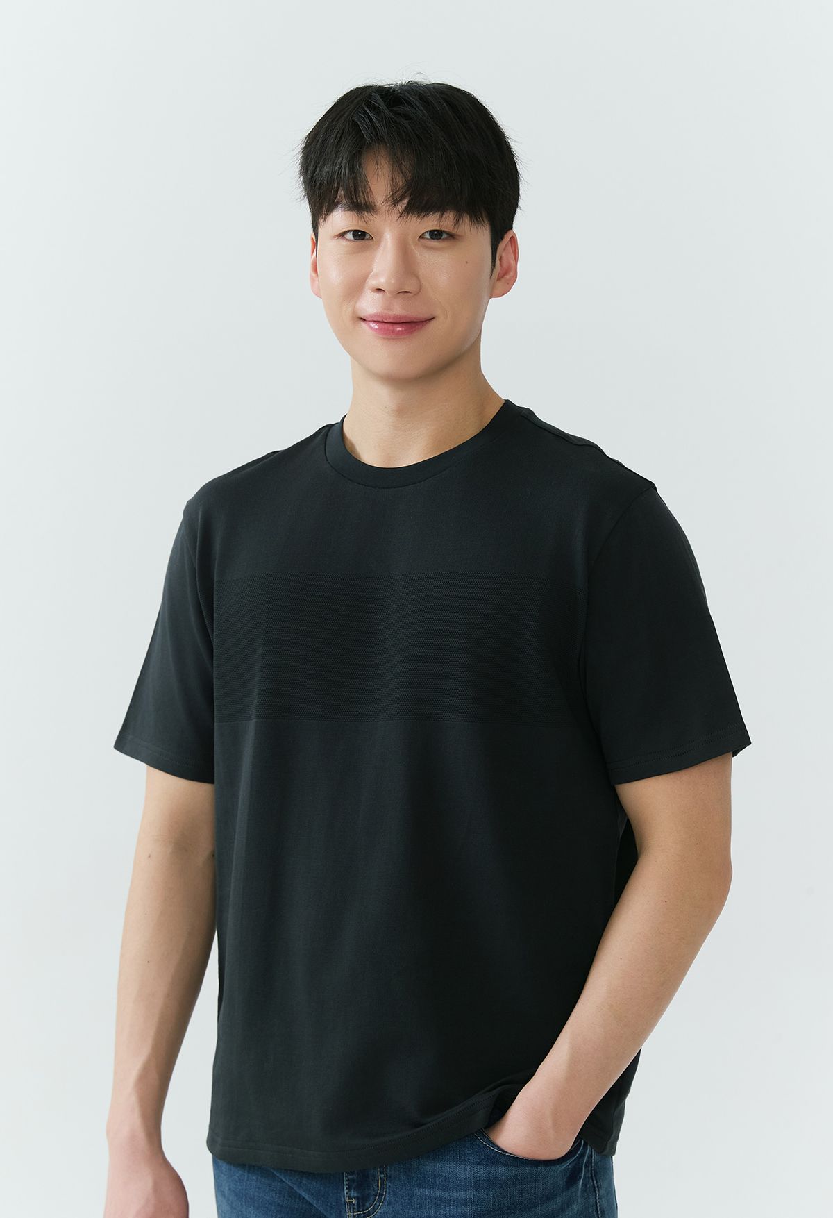 잠뱅이(JAMBANGEE) [26SS] 남성) 조직 변형 배색 스탠다드핏 반팔 티셔츠 AQ2WTS405-DG