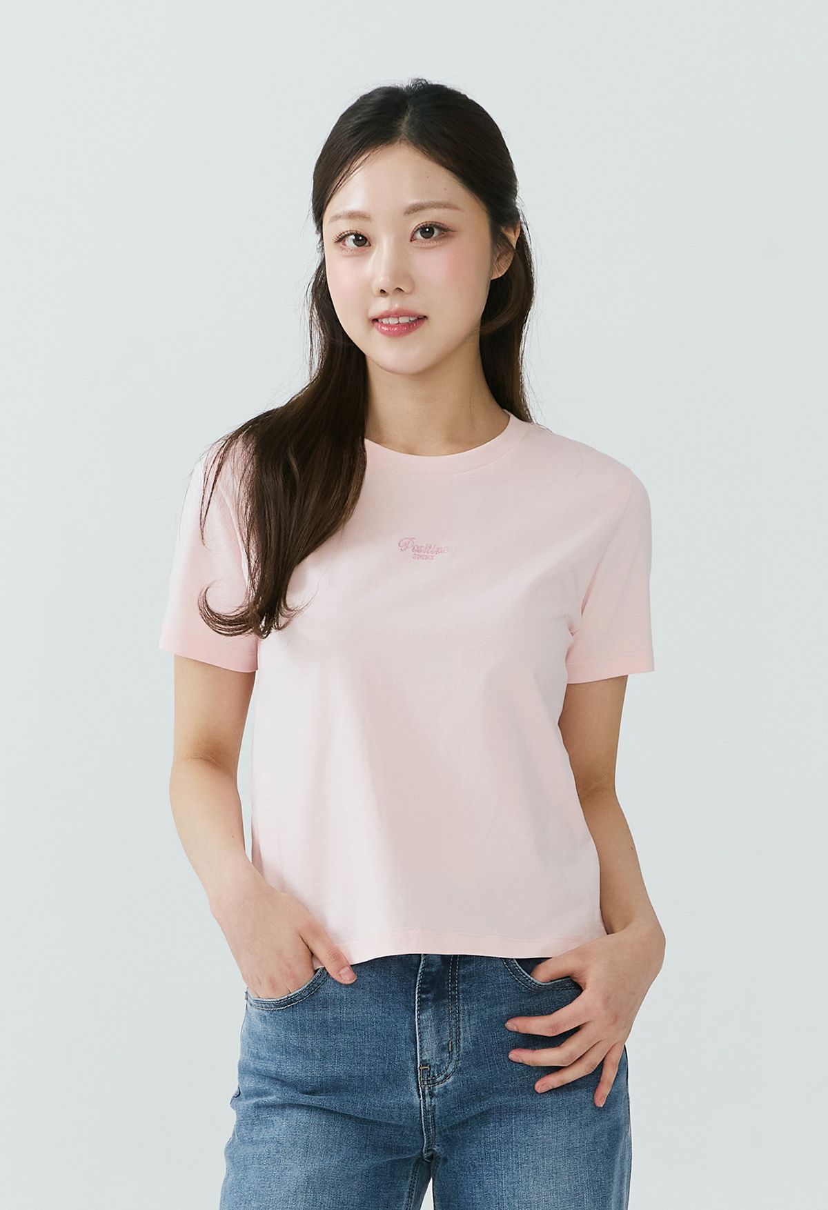 잠뱅이(JAMBANGEE) [26SS] 여성) 20수 스몰 로고 슬림 베이직 반팔 티셔츠 AQ2WTS451-PK
