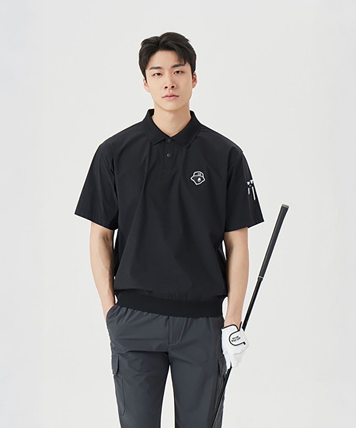 골든베어(GOLDEN BEAR) (M) Stretch Woven Mesh Hybrid Polo T-shirt G4TAM26221BKX