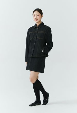 [26SS] 여성) 불변 난스판 인디고 빈티지 H라인 데님 스커트 DK AQ1DDK171-VN