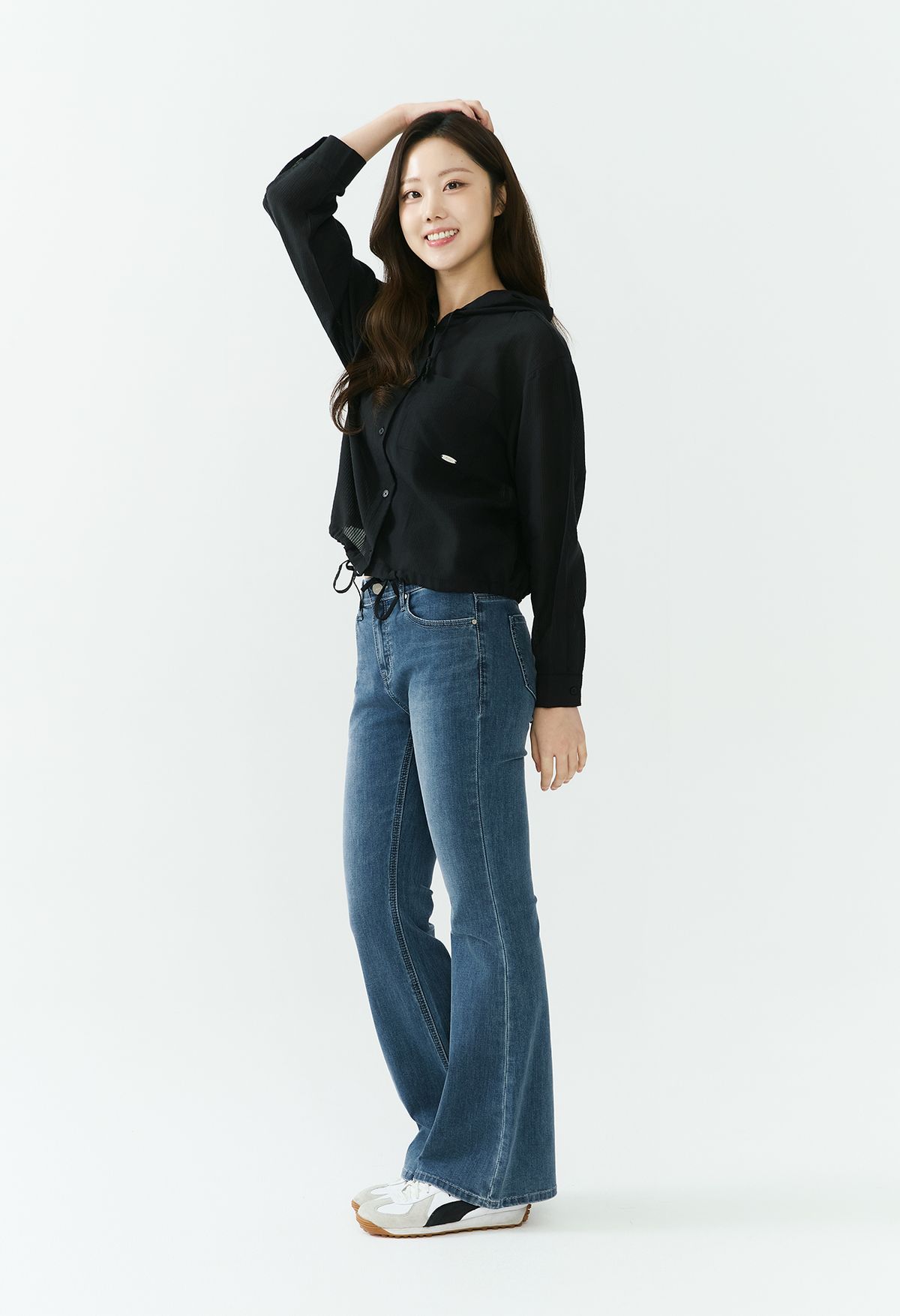 잠뱅이(JAMBANGEE) [26SS] 여성) 쿨맥스 미디엄 인디고 밴드 금속장식 긴기장 슬림 부츠컷 NE AQ1DNE159-MB