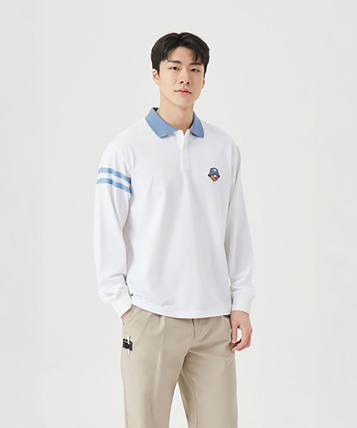 골든베어(GOLDEN BEAR) (M) Pique Contrast Collar T-shirt G4TAM26281WHX