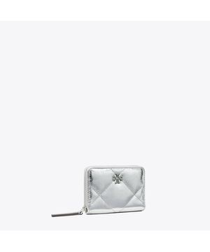 키라 다이아몬드 퀼트 메탈릭 스몰 집 어라운드 월렛 - 실버