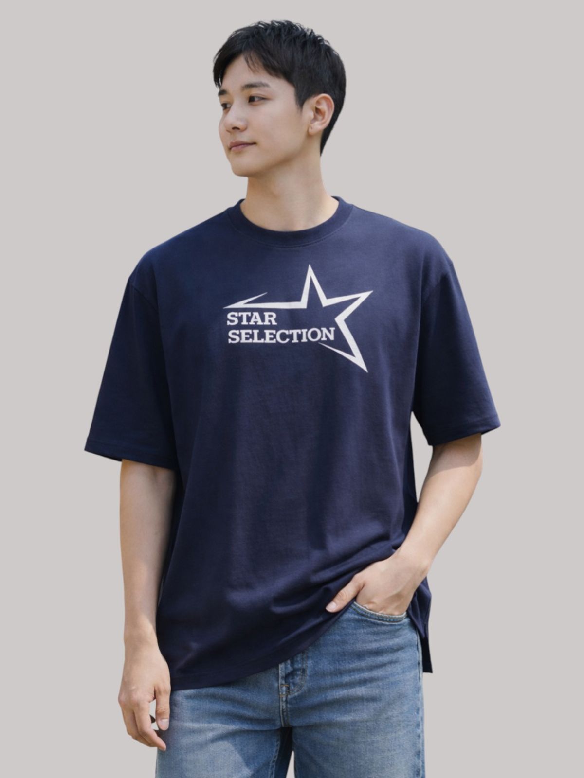 지블랙(ZBLACK) 스타셀렉션 빅로고  오버핏 반팔 NAVY