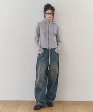 [와이드핏/밴딩허리]  밴딩허리 데님  와이드 팬츠 (INDIGO)