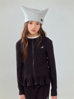 A RUFFLE ZIP-UP JACKET BLACK