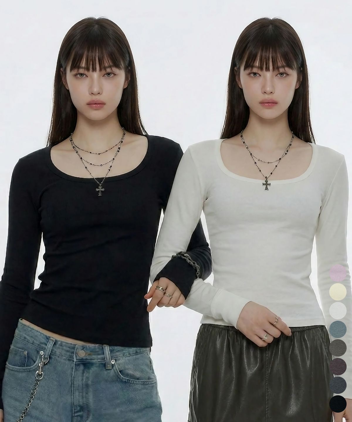 꾸아페(QUAFE) [2PACK] BASIC SQUARE-NECK T-SHIRT_8color