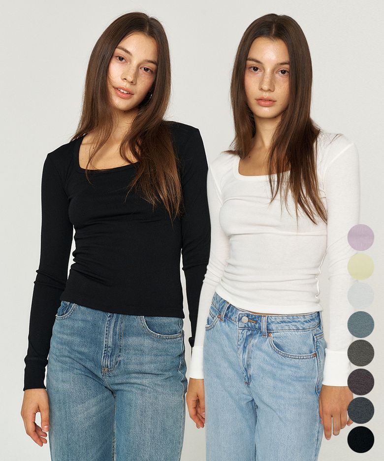 [2PACK] BASIC SQUARE-NECK T-SHIRT_8color