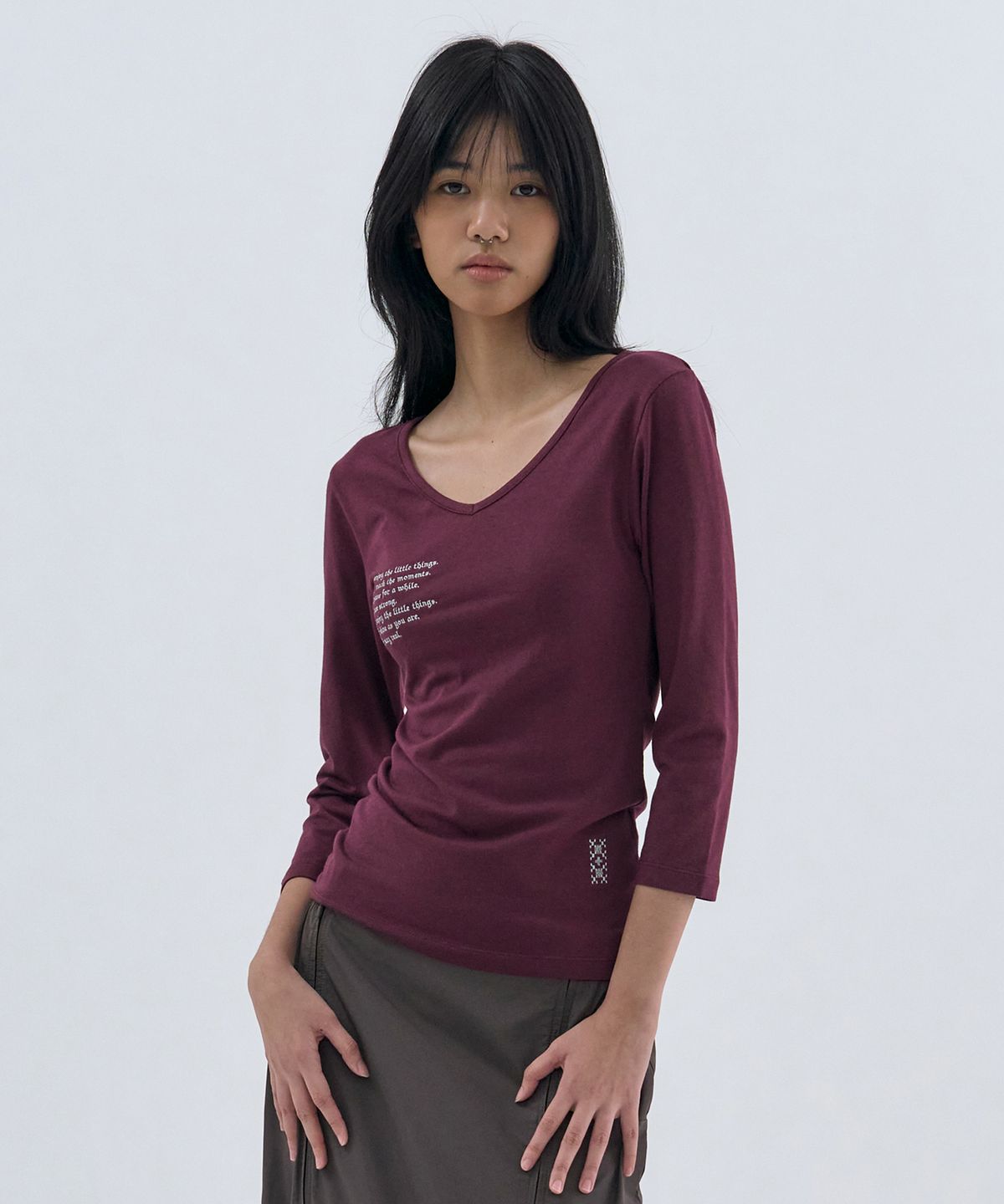 웰빙익스프레스(WELLBEING EXPRESS) V neck 3/4 sleeve Burgundy