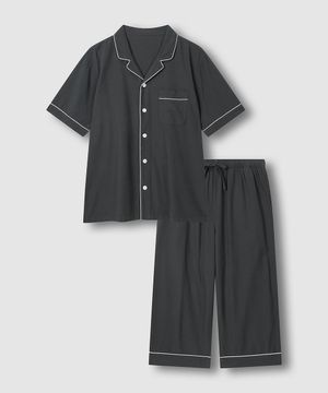 남 코튼 레이온 시어서커 7부 파자마 세트_챠콜
