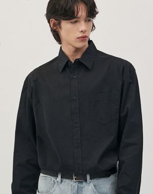 오버핏 워시드 코튼 셔츠 [블랙]