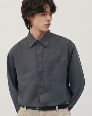 오버핏 워시드 코튼 셔츠 [차콜]