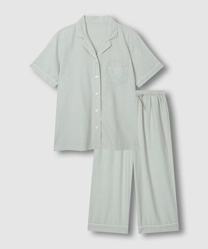 여 코튼 레이온 시어서커 7부 파자마 세트_라이트 민트 그레이