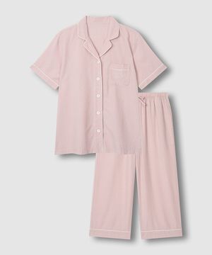 여 코튼 레이온 시어서커 7부 파자마 세트_라이트 핑크