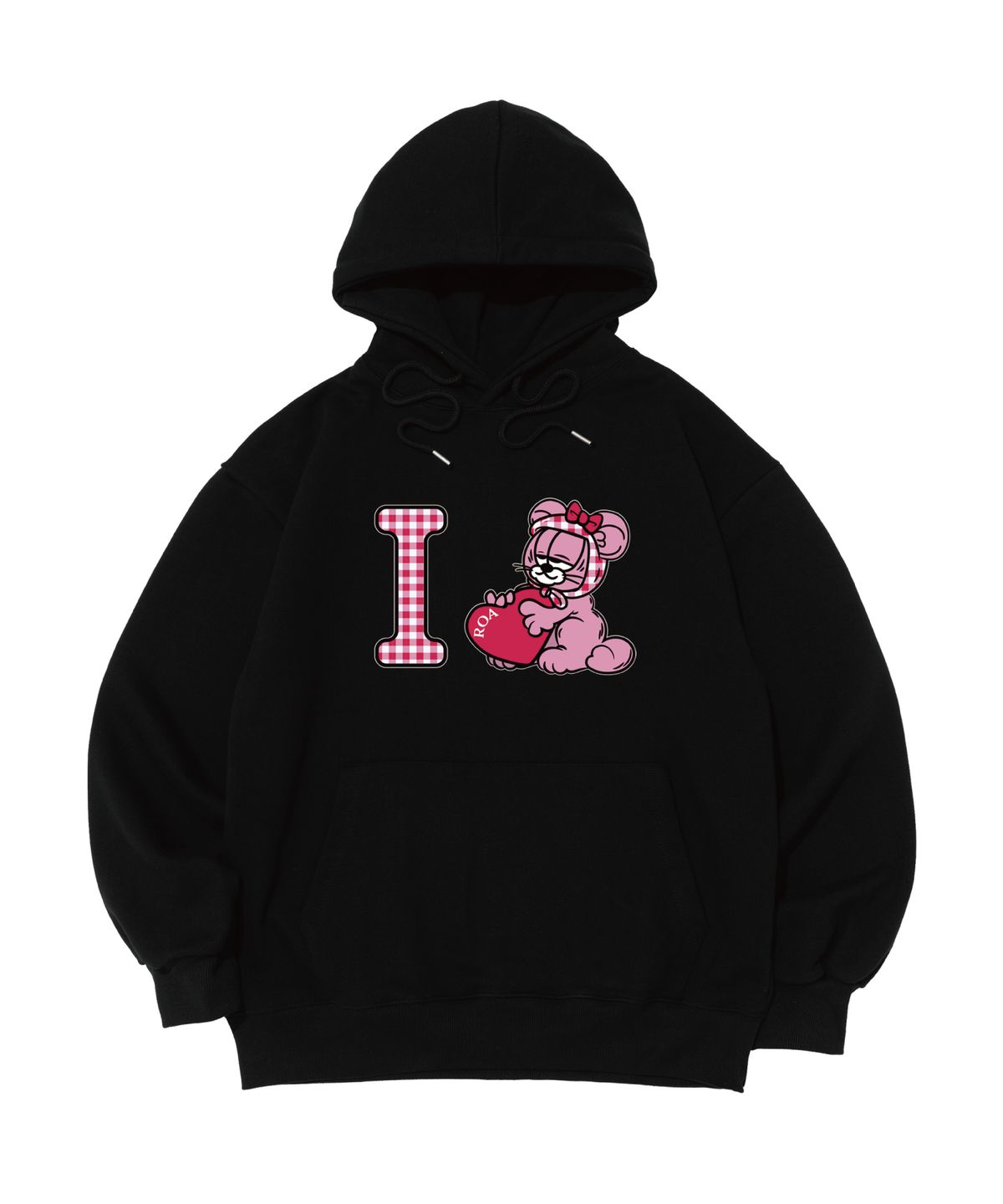 베르니(BERNI) [기모/노기모] (베르니 X 로아) 아이러브 그래픽 후드티 (블랙)