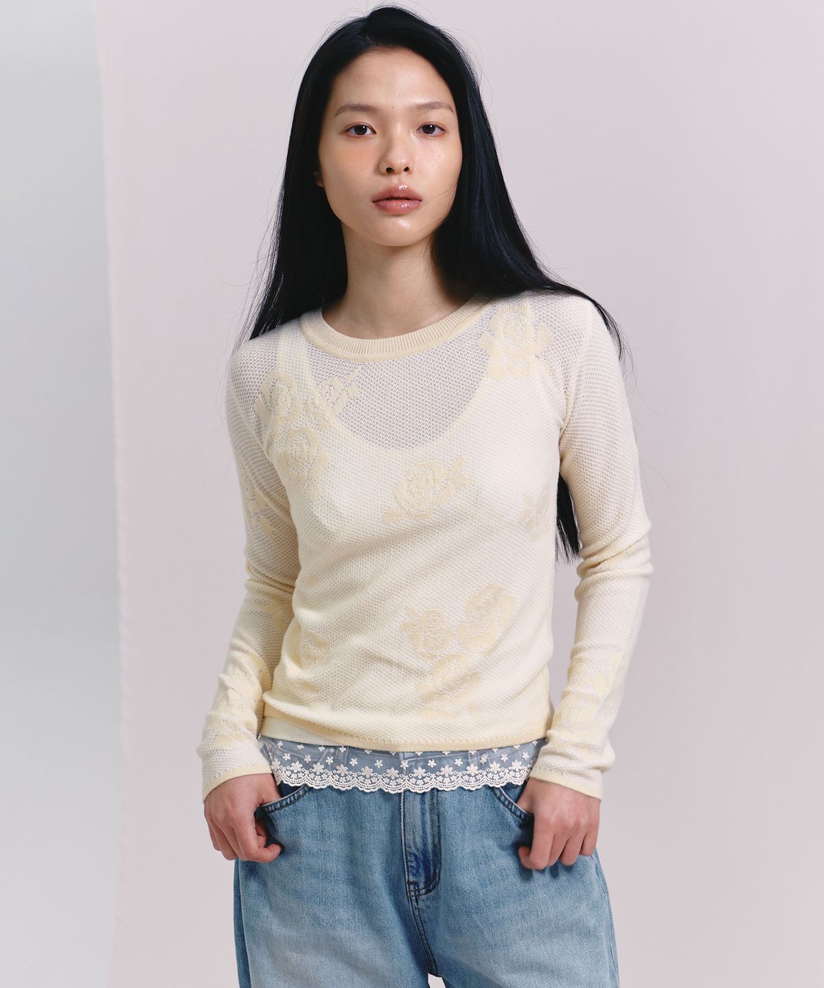 마가린핑거스(MARGARIN FINGERS) ROSE JACQUARD KNIT (CREAM)