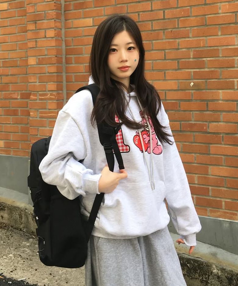 [기모/노기모] (베르니 X 로아) 아이러브 그래픽 후드티 (그레이)