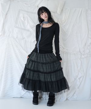 FOLDED CHECK FRILL MESH SK KHAKI