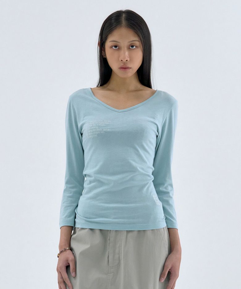 V neck 3/4 sleeve Sky Blue