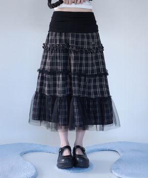 FOLDED CHECK FRILL MESH SK BLACK