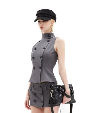 테일러드 하프넥 버튼 베스트 [그레이]