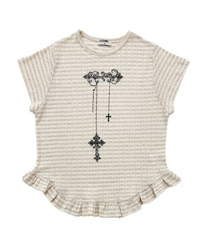 요들 고딕 스터드 프릴 포인텔 스트라이프 티셔츠_베이지