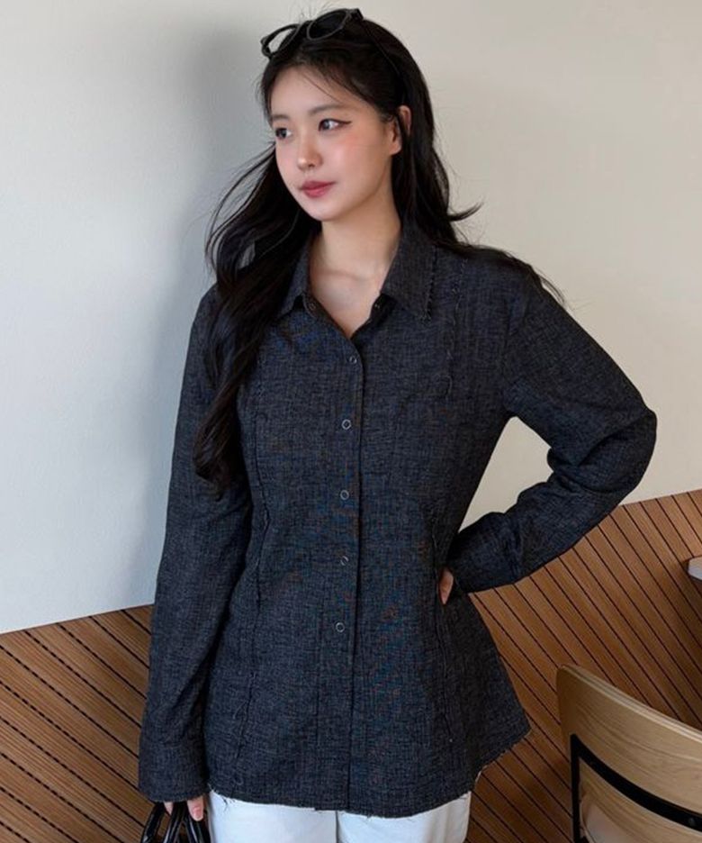 절개 디테일 슬림핏 셔츠_MIWYWG319C