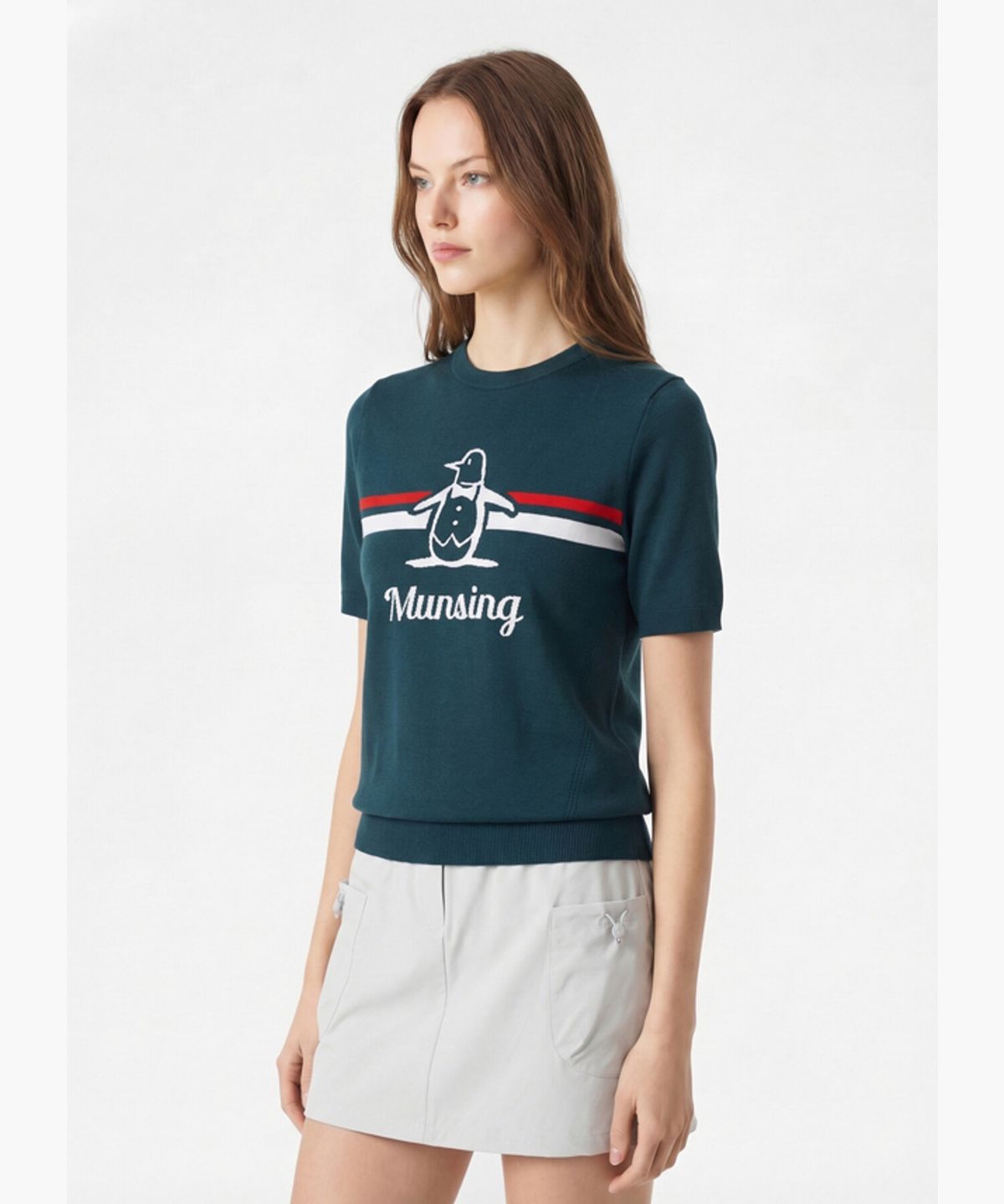 먼싱웨어(MUNSINGWEAR) 여성 반팔 펭귄 스웨터 틸그린 MR122LSW32