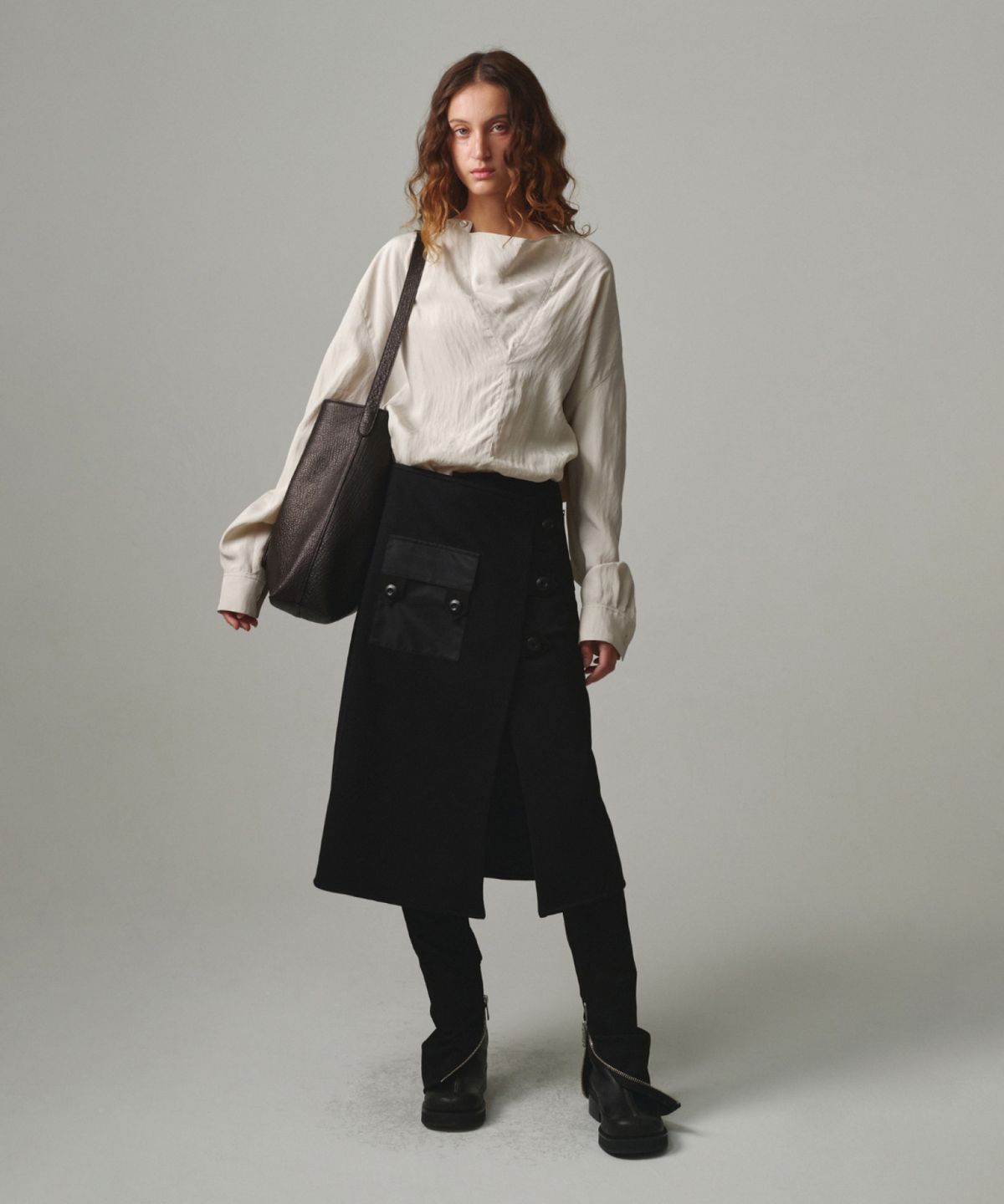 문선 아카이브(MOONSUN ARCHIVE) Swedish Motorcycle Wrap Skirt / BLACK