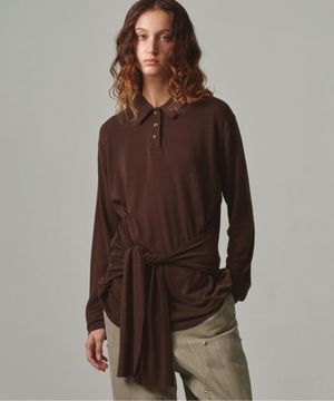 Tie-Up Jersey Polo Shirt / BROWN