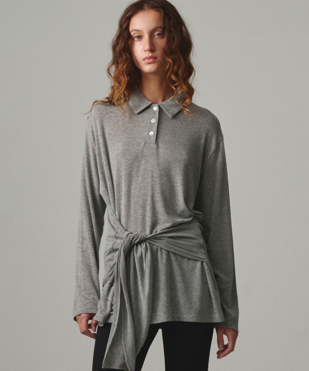 문선 아카이브(MOONSUN ARCHIVE) Tie-Up Jersey Polo Shirt / MELANGE GRAY