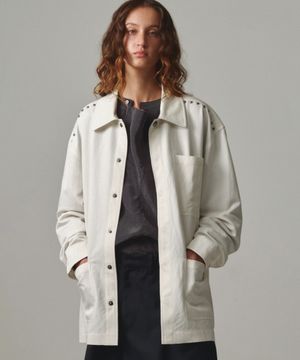 UNISEX, Stud Detail Classic Shirt Jacket / IVORY